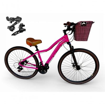 Bicicleta Aro 29 Feminina Absolute Hera Retrô Vintage 21v Shimano Selim Confortável Cesta Rosa Tamano 17