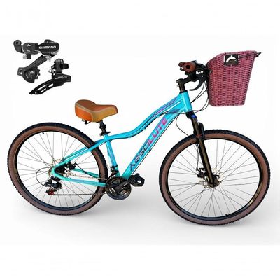Bicicleta Aro 29 Feminina Absolute Hera Retrô Vintage 21v Shimano Selim Confortável Cesta Azul-verde Tamano 15