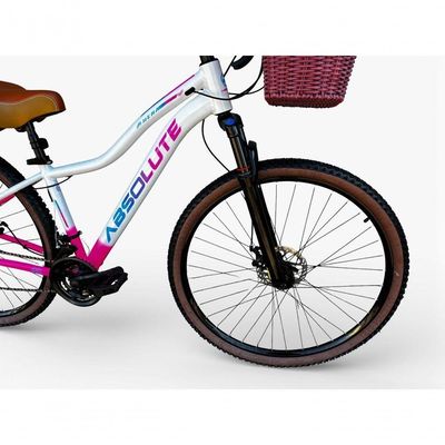 Bicicleta Aro 29 Feminina Absolute Hera Retrô Vintage 21v Confortável Cesta Selim 2 Molas Branco-rosa Tamano 15