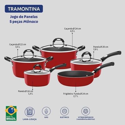 Jogo De Panelas Tramontina Mônaco Em Alumínio Com Revestimento Interno Antiaderente Starflon T3 2089