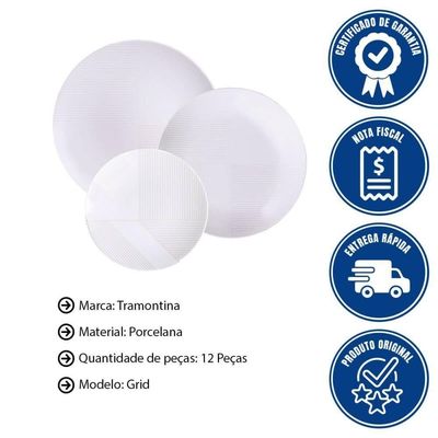 Jogo De Pratos Tramontina Grid Em Porcelana Decorada 12 Peças - 96589031