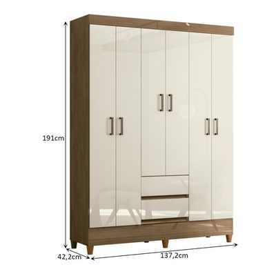 Guarda Roupa Casal Fit 6 Portas E 2 Gavetas Jequitibá-off White - Santos Andirá Jequitibá-off White