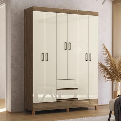 Guarda Roupa Casal Fit 6 Portas E 2 Gavetas Jequitibá-off White - Santos Andirá Jequitibá-off White