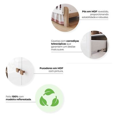 Jogo De Quarto Infantil Ternura Com Guarda Roupa E Cômoda Branco-jequitibá - Móveis Henn Branco-jequitibá