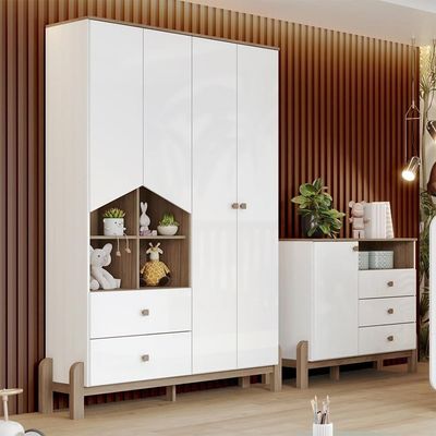 Jogo De Quarto Infantil Ternura Com Guarda Roupa E Cômoda Branco-jequitibá - Móveis Henn Branco-jequitibá