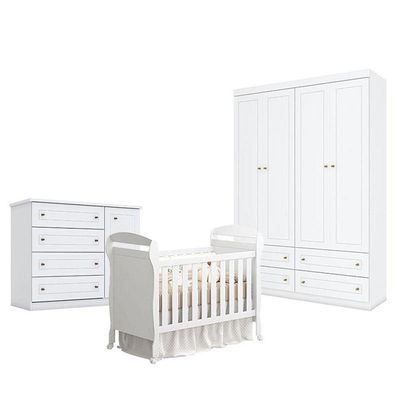 Quarto De Bebê Americano 4 Portas Com Berço Danny Branco Acetinado Reller - Henn.