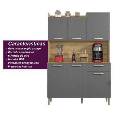 Armário De Cozinha Compacta 6 Portas 1 Gaveta Berlin - Freijó/gris