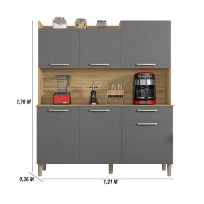 Armário De Cozinha Compacta 6 Portas 1 Gaveta Berlin - Freijó/gris