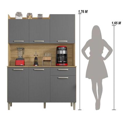 Armário De Cozinha Compacta 6 Portas 1 Gaveta Berlin - Freijó/gris