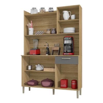 Armário De Cozinha Compacta 6 Portas 1 Gaveta Berlin - Freijó/gris
