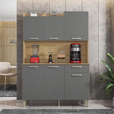 Armário De Cozinha Compacta 6 Portas 1 Gaveta Berlin - Freijó/gris