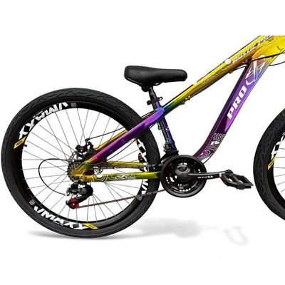 Bicicleta aro26 Prox Rustic Pro Freeride 21v aroVmaxx FreioDisco Garfo Suspensão Pneu Flame camaleão