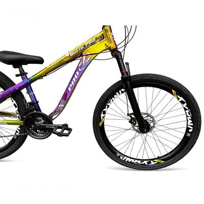 Bicicleta aro26 Prox Rustic Pro Freeride 21v aroVmaxx FreioDisco Garfo Suspensão Pneu Flame camaleão
