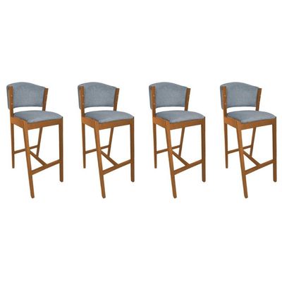 Kit 4 Banquetas Altas De Madeira Maciça Ana Em Linho Premium Cinza Linho Cerejeira
