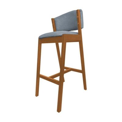 Kit 4 Banquetas Altas De Madeira Maciça Ana Em Linho Premium Cinza Linho Cerejeira