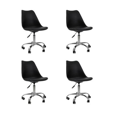 Kit 4 Cadeiras Office Base Cromada Com Rodízio Giratória Saarinen Preto