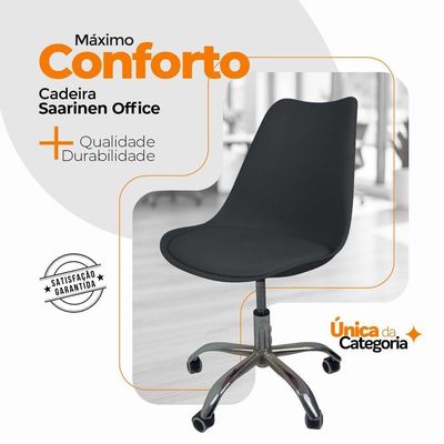 Kit 4 Cadeiras Office Base Cromada Com Rodízio Giratória Saarinen Preto