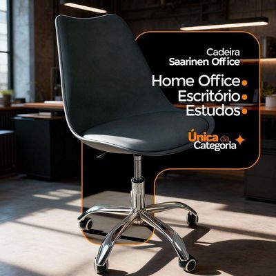 Kit 4 Cadeiras Office Base Cromada Com Rodízio Giratória Saarinen Preto