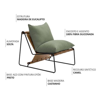 Poltrona Decorativa Turim Base Aço Preto Recouro Camel Poliéster Verde - Nexta Casa