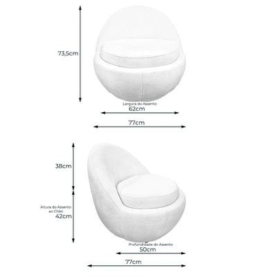 Poltrona Decorativa Orgânica Kaira Base Fixa Veludo Bege - Nexta Casa