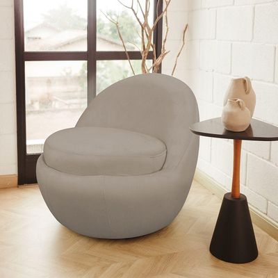 Poltrona Decorativa Orgânica Kaira Base Fixa Veludo Bege - Nexta Casa