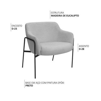Poltrona Decorativa Jade Base Aço Preto Bouclé Cinza Claro - Nexta Casa