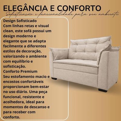 Sofá Namoradeira 3 Lugares Moderno Sala Recepção Confortável Luxo Linho linho Bege