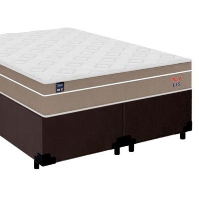 Cama Box Casal Bipartido Suede + Colchão Lis Molas Ensacadas Plumatex 138cm Cor:marrom