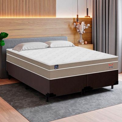 Cama Box Casal Bipartido Suede + Colchão Lis Molas Ensacadas Plumatex 138cm Cor:marrom