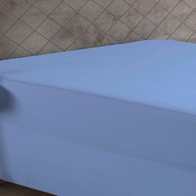 Lençol Com Elástico Casal Nobre 1 Peça Luva De Box 55cm De Altura Malha 100% Algodão - Azul-bebê