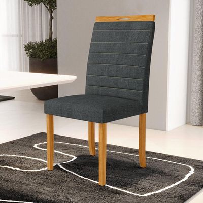 Kit Com 4 Cadeiras Sara Madeira Maciça Estofadas Para Mesa De Jantar Linho Chumbo 406
