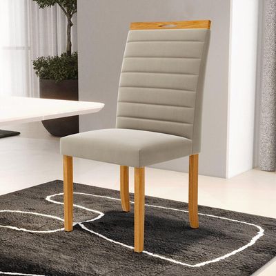 Kit Com 4 Cadeiras Sara Madeira Maciça Estofadas Para Mesa De Jantar Veludo Bege 102