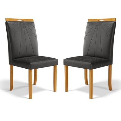 Kit Com 2 Cadeiras Maiara Madeira Maciça Estofadas Para Mesa De Jantar Courino Preto 503
