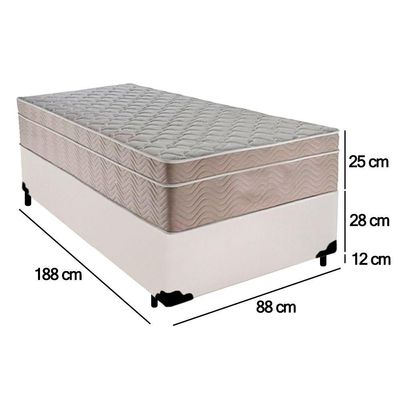 Cama Box Solteiro Sintético + Colchão De Molas Ensacadas - - 88cm Branco