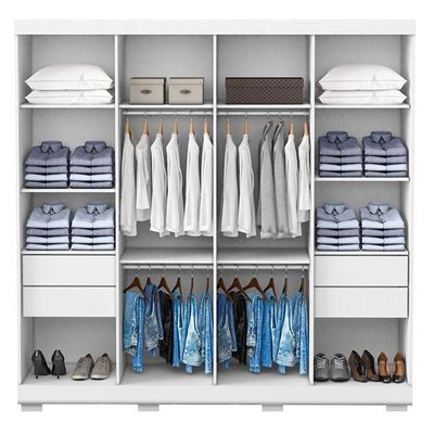 Guarda Roupa Casal Porto 8 Portas 4 Gavetas E Armário Multiuso 2 Portas 2000191 Branco Tx - Aramóveis