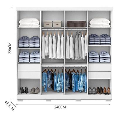Guarda Roupa Casal Porto 8 Portas 4 Gavetas E Armário Multiuso 2 Portas 2000191 Branco Tx - Aramóveis