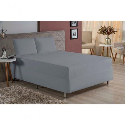 Jogo De Cama Queen Nobre 3 Peças Luva De Box 55cm De Altura Malha 100% Algodão - Cinza
