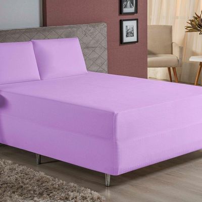 Jogo De Cama King Nobre 3 Peças Luva De Box 55cm De Altura Malha 100% Algodão - Lilás
