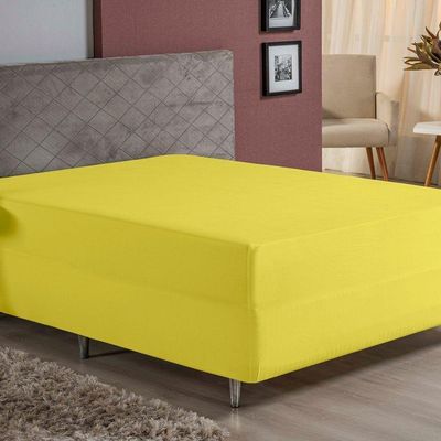 Lençol Com Elástico Casal Nobre 1 Peça Luva De Box 55cm De Altura Malha 100% Algodão - Amarelo
