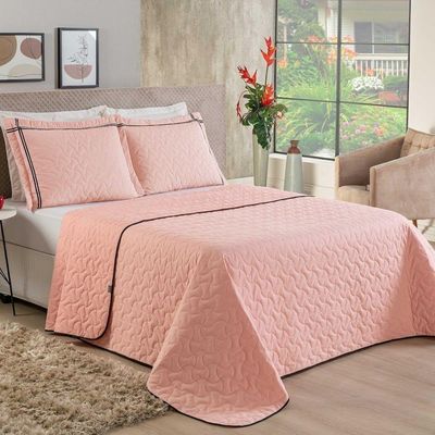 Cobre Leito Queen 3 Peças Bella Malha 100% Algodão - Rosa Decor