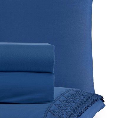 Jogo De Cama Nobless Queen 04 Peças 100% Poliéster - Azul Galaxia