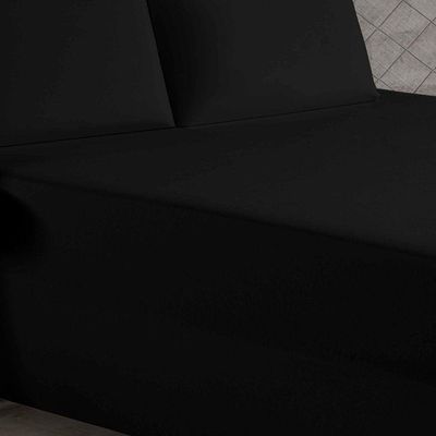 Jogo De Cama Casal Nobre 3 Peças Luva De Box 55cm De Altura Malha 100% Algodão - Preto
