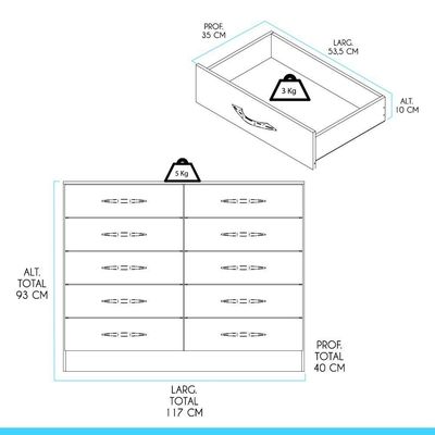 Cômoda Para Quarto Casal Organizadora Com 10 Gavetas Menu Móveis Carvalho