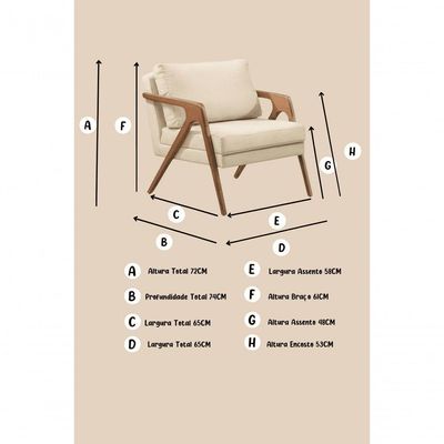 Poltrona Mona Luxo Madeira Maciça Linho Bege Para Sala De Estar Decorativa Moderna