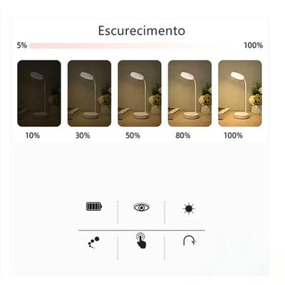 Luminária Mesa Touch Leds Compacta Leitura Estudo