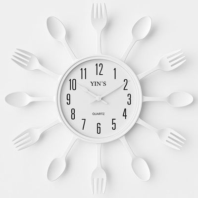 Relogio Parede Moderno Branco Talheres Estilo Retro Decorativo Cozinha Colher Garfo Elegante