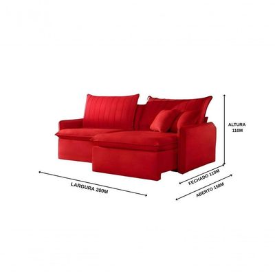 Sofá Madri Cama Retrátil E Reclinável 200cm - Vermelho