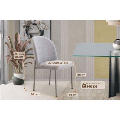 Kit 4 Cadeira Jantar Cecilia Metal Champagne Reforçada Linho Base Dourada-linho Bege