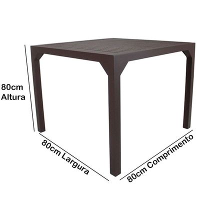 Mesa Quadrada Haiti 80cm Tampo Ripado Em Alumínio Trama Marrom