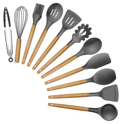 Kit 12 Peças Utensilios de Cozinha Colher  Cinza